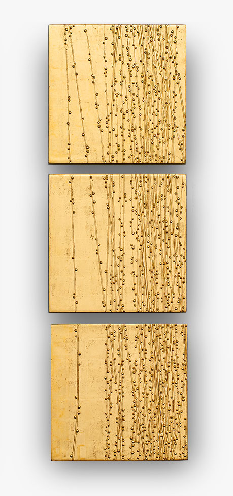 bubbles combo | 2018 3 x 55 cm x 50 cm, <br>Polimentvergoldung in Glanz und Matt, Blattgold, Tempera auf Holz